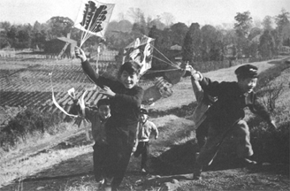 Japanese children flying kites